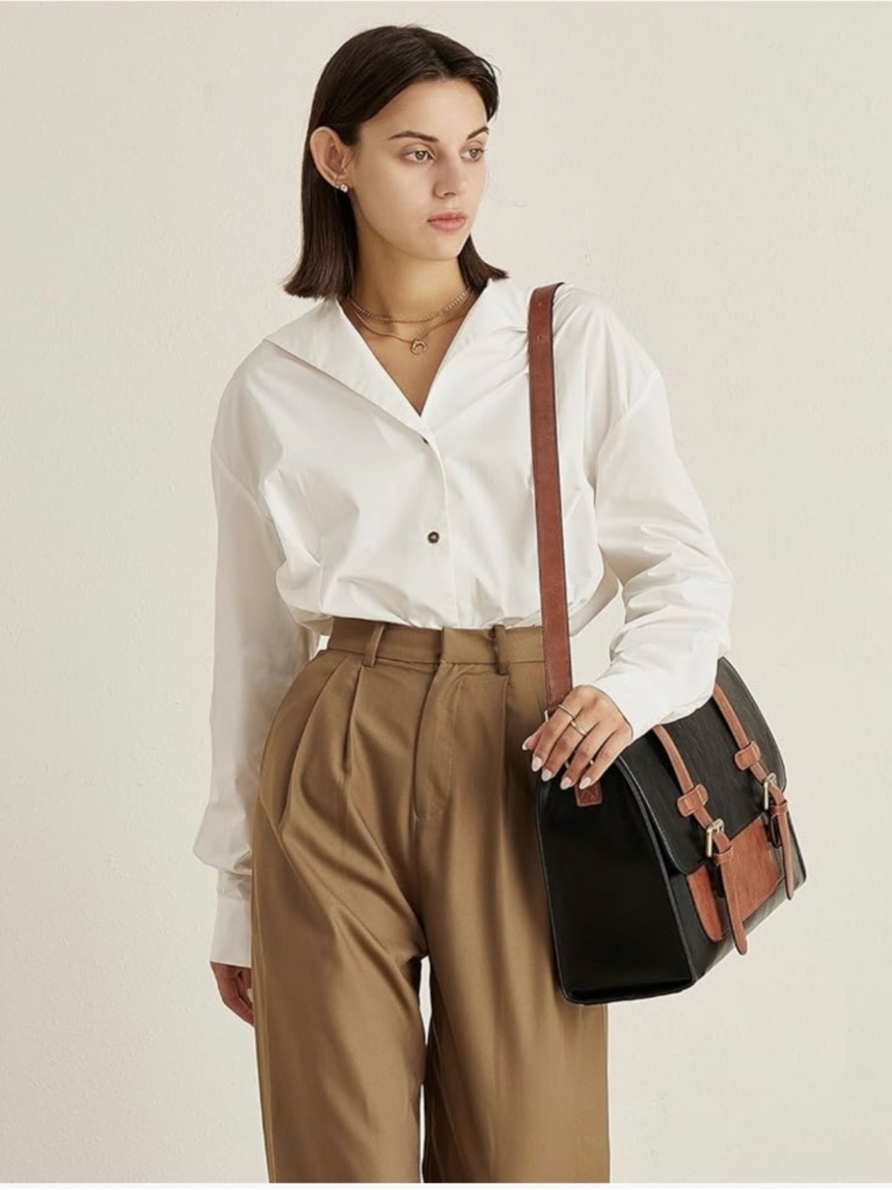 Black and Brown Leather Brief Backpack - Picture 4 of 6